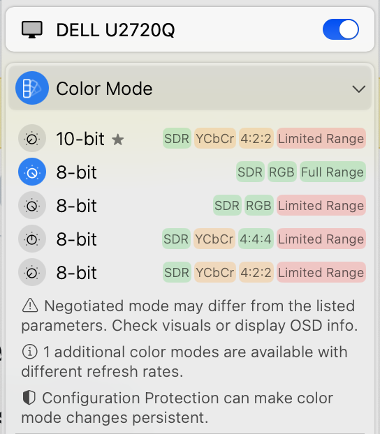 BetterDisplay U2720Q color modes